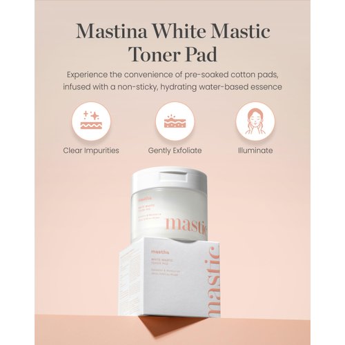 MASTINA White Mastic Toner Pad (60 Count) - 100% Vegan Cotton Rounds. Improve Skin Texture & Remove Residual Impurities