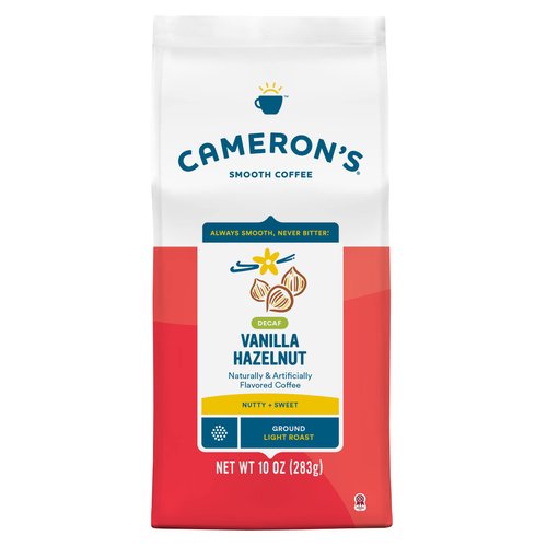 Cameron's Coffee Roasted Ground Coffee Bag, Flavored, Decaf Vanilla Hazelnut, 10 Ounce