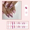 Coffin Press on Nails Medium Fake Nails with Purple Marble Designs Acrylic Nails Press ons Glossy Glue on Nails Pink Translucent False Nails Artificial Stick on Nails for Women 24Pcs