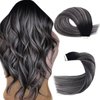 Sassina 20 Inch Human Hair Tape in Extensions Ombre Tape in Hair Extensions Human Hair Invisible Tape in Hair Extensions Human Real Hair 50g Natural Black to Silver Balayage 20 Pcs, 1B/silver/1B
