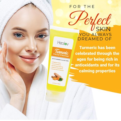 Turmeric Face Wash, Turmeric Clear Skin Liquid Soap – 100% Natural Anti Aging Exfoliating Turmeric Facial Cleanser for Spots, Age Spots, Sun Damage, Discoloration – Turmeric Soap Skin Detox Treatment