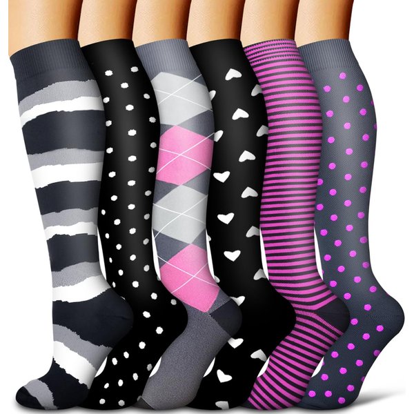 COOLOVER Copper Compression Socks for Women and Men(6 Pairs)-Best Support for Running, Athletic, Nursing, Travel