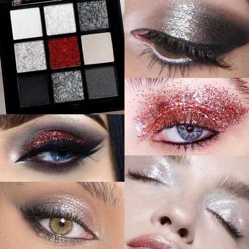 CAKAILA Smokey Black Red Eyeshadow Palette,9 Colors Dark Shimmer Matte Metallic Makeup Pallet,Pigmented Make Up Kit for Halloween Parties Christmas Joker Vampire Clown,Long Lasting Waterproof