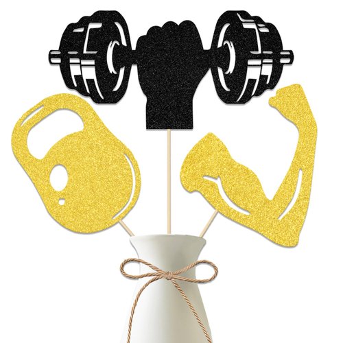 12 Pcs Sport Gym Theme Centerpiece Sticks, Gym Fitness Theme Birthday Decorations, Weight Lifting...
