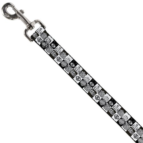 Dog Leash Robot Heads Checkers Black White 4 Feet Long 0.5 Inch Wide