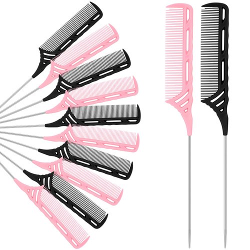 Yoande 12 Pcs Weaving Winding Combs 9 Inch Foiling Combs Rat Tail Comb with Steel Pin Heat Resistant Teasing Parting Combs for Professional Hair Stylists Braids Highlighting Winding Hair