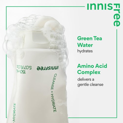 innisfree Green Tea Amino Acid Cleansing Foam, Sulfate Free, Hydrating Korean Face Wash with Gentle Foam