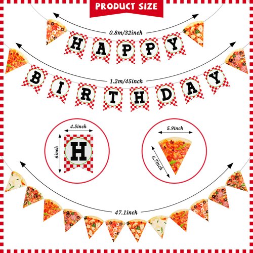 3 Pieces Pizza Party Decorations Pizza Birthday Party Banner Pizza Garland Supplies Pizza Theme Happy Birthday Party Pizza Pennant Banner for Christmas Party Pre Assembled Hanging Decoration
