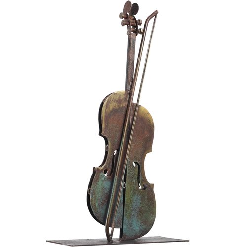 SunBlogs Art Handmade Metal Violin Statue - 100% Hand-painted Viola Music Décor - Unique Western Table Decoration for Home & Office for Music Lovers Musician & Teachers (Rustic Copper)