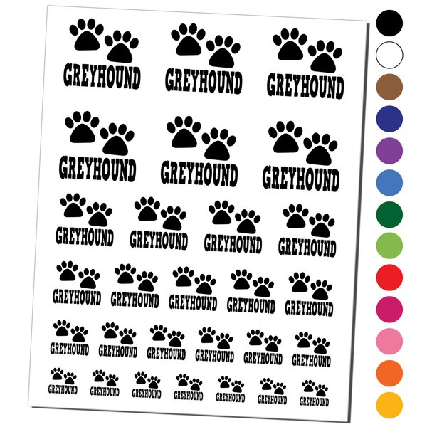 Greyhound Dog Paw Prints Fun Text Temporary Tattoo Water Resistant Fake Body Art Set Collection - Yellow (One Sheet)