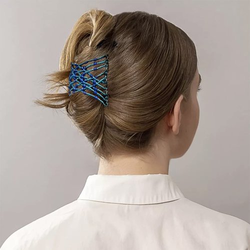 4 Pieces Elastic Magic Hair Comb Clips Stretchy Double Comb Hair Forks for Women Girls Vintage Hairstyle Multipurpose Hair Accessories (Beads Style)