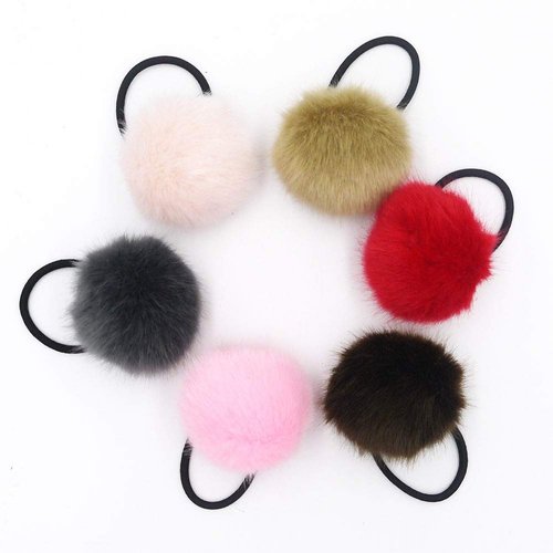 LOVEF Fashion 6 Pcs Sweet Rabbit Faux Fur Fluffy Ball Pom Pom Scrunchies Elastic Ponytail Holder hair rope hair accessories