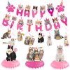 Cat Birthday Party Hanging Swirls - NOVBAUB 20PCS Lovely Pink Cat Birthday Party Supplies Honeycomb Centerpieces Cute Cat Theme Birthday Party Decorations for Cats Kids Teens Adults