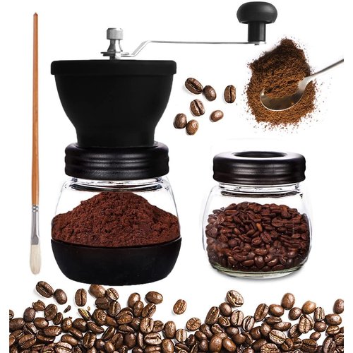 Mixpresso Manual Coffee Grinder Set, Hand Coffee Mill With Conical Ceramic Burr Two Glass Jars And Soft Brush, Manual Coffee Bean Grinder & Spice Grinder