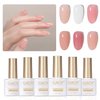 GAOY 6 Colors Rubber Base Gel Set, Jelly Builder Base Nail Gel Nude Sheer White Pink, 2-in-1 Soak Off Base Gel Nail Strengthener, Blush Jelly