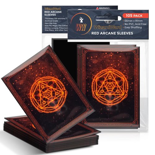 WizardWard MTG Card Sleeves (Red Arcane) Pack of 105 - Smooth Shuffling MTG Sleeves 100 Micron Thickness -66mm x 90mm Magic the Gathering Card Sleeves