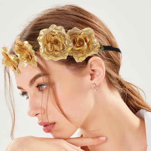 Women Flower Crown Rose Headband: Gold Crown of Roses, Floral Headpiece Rose Flower Crown Festiva...