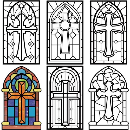 Dinifee 36 Pcs Crosses Religious Crafts for Kids Sunday School Crafts Color Your Own Holy Week Crosses Christian DIY Coloring Craft Kit Bible Craft and Fun Home Activities, 6 Styles, 5 x 9 Inch
