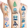 100 PCS Funny Blue Winter Temporary Tattoos Sticker Snowman Birthday Snowflake Christmas Party Decorations Decor Supplies Favors Gifts Girls Boys Baby Showers Cute Fake Tattoos Classroom Reward Themed
