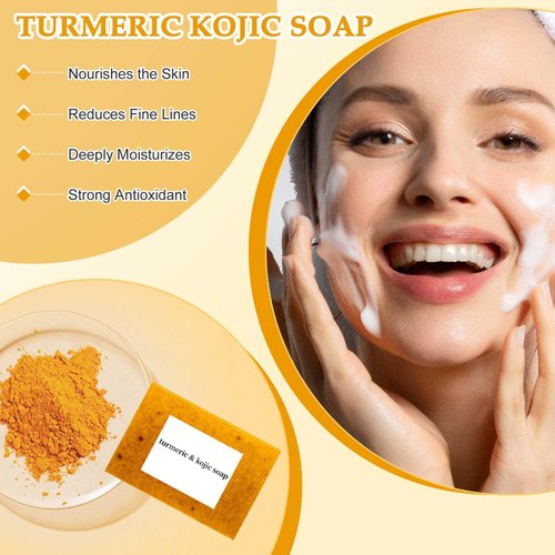 QiFind Lemon Turmeric Soap, Turmeric Soap Bar For Face ＆ Body, Turmeric Cleansing Bar Soap, Natural Lemon Turmeric Handmade Soap Bar For All Skin Types, 2 Pcs