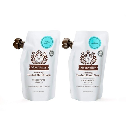 Moon Valley Foaming Hand Soap Refill Pouch, Two-Pack Mint Lavendar Soap, Vegan and Non-GMO, Environmentally Friendly Option