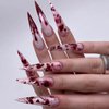 Halloween Blood Press on Nails 24Pcs for DIY Manicure Long Stiletto Glossy Red Blood Acrylic False Nails Bloody Fake Nails Gel Glue on Nails Stick on Nails for Women Girls Vampire Design