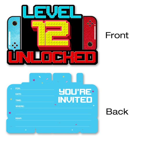 pertnate Video Game 12th Birthday Party Invitations Glitter Video Game 12 Year Old Boys Birthday Party Shaped Invitations with Envelopes, Set of 20