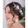 Rumtock 3pcs White Rose Flower Hair Pins Set Wedding Bridal Handmade Silver Hair Piece Pearl Jewelry