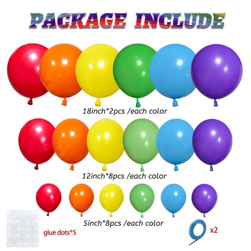 KAWKALSH Rainbow Balloon Arch Kit 111Pcs 18 12 5 Inch Latex Colorful Party Balloons Garland for Birthday Baby Shower Wedding Engagement Anniversary Christmas Party Decorations