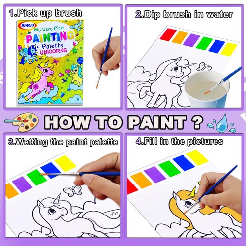 JUNQIU Water Color Paint Sets for Kids, Paint With Water: Unicorn Coloring Books -Magic Paint Set for Kids- Arts & Crafts Kit for Kids Ages 3 4 5 6 7 8- Boys Girl Activities