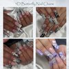 ALGLEA 20PCS Butterfly Nail Charms, 3D Butterfly Charm for Nail Alloy Butterfly Nail Art Charms with Gems and Rhinestones for Nail Design Cute Nail Art Decorations Supplies(White Silver