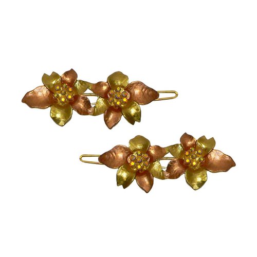Pair of Flower Barrettes Snap Clips for Thin Hair Golden Brown NF86600-3goldenbrown