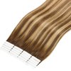 Lacer Hair Tape in Hair Extensions Human Hair 20 Pieces 50 Grams Balayage Chocolate Brown to Caramel Blonde with Chocolate Brown Roots Tape in Hair Extensions 16 Inch R#4-4/27