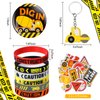 Construction Party Favors Construction Theme Birthday Party Supplies Mini Construction Vehicles Toy Rubber Bracelet Keychain Stamper Button Pin Truck Stickers Bags for Birthday Party Gift (12 Sets)