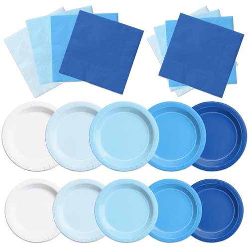 CMUSKO 60Pcs Blue Plates and Napkins-Light Blue Party Supplies Gradient Blue Disposable Tableware...