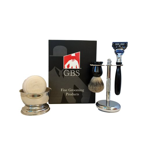 G.B.S Premium Shaving Set for Men, Shaving Brush and Stainless Razor Stand, Shave Soap and Bowl