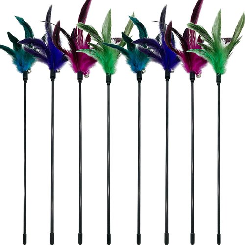 CATENESS Cat Wand Toy Feather Stick Cat Toys, 8 PCS Cat Feather Wand Toys, Interactive Cat Toy Feather Wand for Indoor Cats