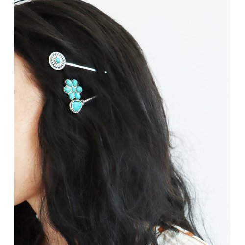 MOESUYUM 4 Pieces Retro Hair Pins for Women Girls Man-made Turquoise Decorative Bobby Pins Vintag...