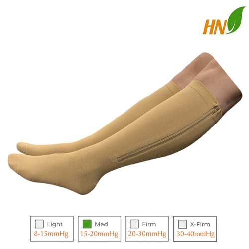 HealthyNees 15-20 mmHg Zipper Compression Plus Size Calf Leg Closed Toe Socks (Beige, XL)