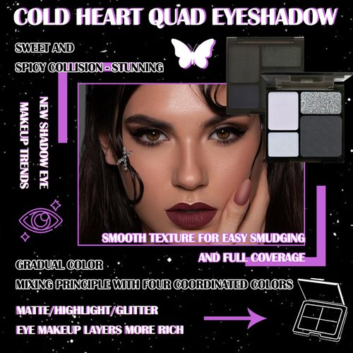 JunKuJK 4 Colors Smokey Black Eyeshadow Palette,Shimmer Matte Eyeshadow Makeup Palette,High Pigmented Eye Shadow Palette Makeup Kit with Brushes