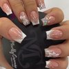 V French Tips Press on Nails Short Square Fake Nails Flower Acrylic Nails White False Nails with Rhinestones Star Glitter Design Glossy Geometric Nude Glue on Nails for Daily Wear Nail Art Decorations