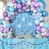 Amandir 162PCS Snow Birthday Party Supplies, Snow Balloon Garland Arch Kit Fringe Curtain Blue Purple Snowflake Confetti Balloons Princess Winter Wonderland Girl Baby Party Decorations