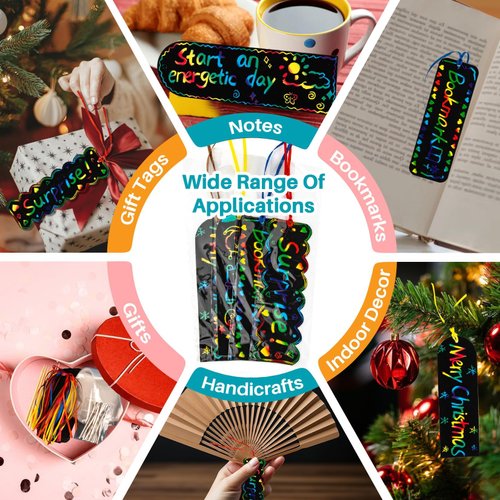 MAQIHAN Scratch Art Bookmarks - 36 Sets 4 Style Scratch Bookmarks Making Kit Scratch Paper DIY Scratch Art Party Favors for Classroom