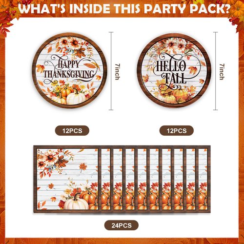48Packs Thanksgiving Day Party Supplies 24 Plates + 24 Napkin Birthday Thanksgiving Day Party Decorations