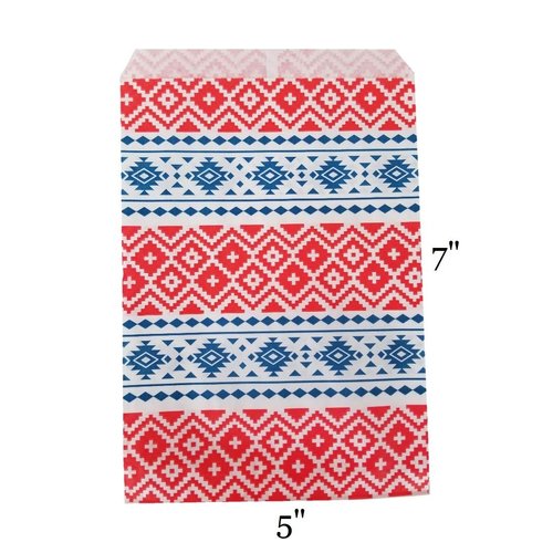 100 Bags Flat Plain Paper or Patterned Bags - for Sales Merchandise/Candy/Cookies/Party Favors/Pens/Gifts - N'icePackaging - (5" x 7", Tribal Print)