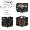 Jstyle 12Pcs Braided Leather Bracelet for Men Women Cuff Wrap Bracelet Wristbands Adjustable B