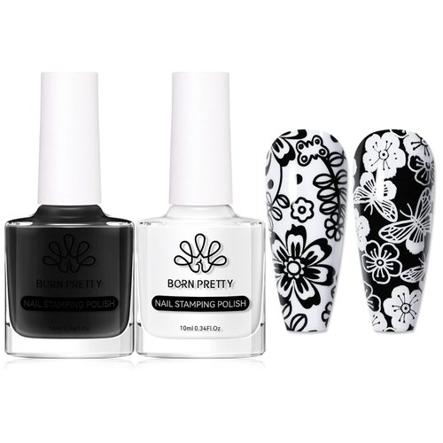 Born Pretty Nail Art Stamping Polish White Black Manicure Image Stamp Polish Set Print Polish Var...