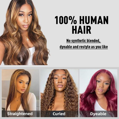 DULTEV Honey Blonde Lace Front Wig Human Hair Glueless Wigs Human Hair Pre Plucked 13x4 HD Body Wave Lace Front Wigs 4/27 Colored Highlight Ombre Lace Front Wigs for Women