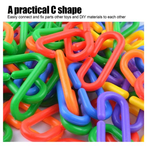 200PCS Chain Link, Bird Toys Plastic C Clips Hooks Chain Links Bird Chewing Toy Bird Cage Accessories for Small Pet Rat Parrot Bird