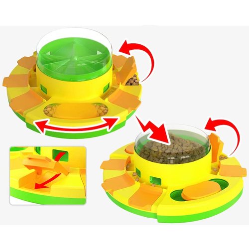 Piggy Poo and Crew Treat Popper Puzzle Game - Slow Feeder, Interactive Dog Toy Treat Dispenser, Food Puzzle Games for Small Animals (Green and Yellow)